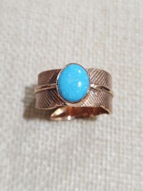 White Water Turquoise Stone  Textured Copper Band Ring
